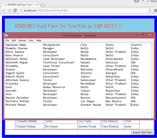 exported txt file